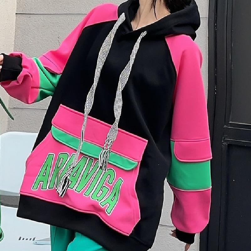 Fashionable contrast color stitching sweatshirt