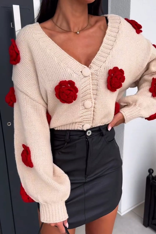 Three-dimensional flower knitted cardigan