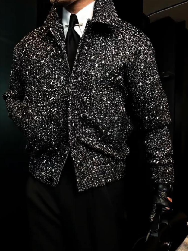 Trendy high-end sequined stand-up collar jacket