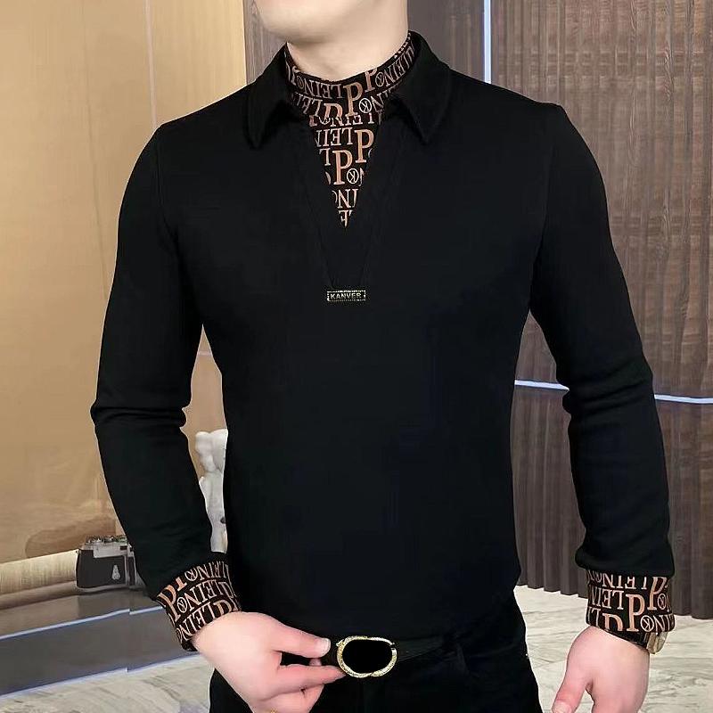 Light luxury lapel double collar fake two piece bottoming shirt