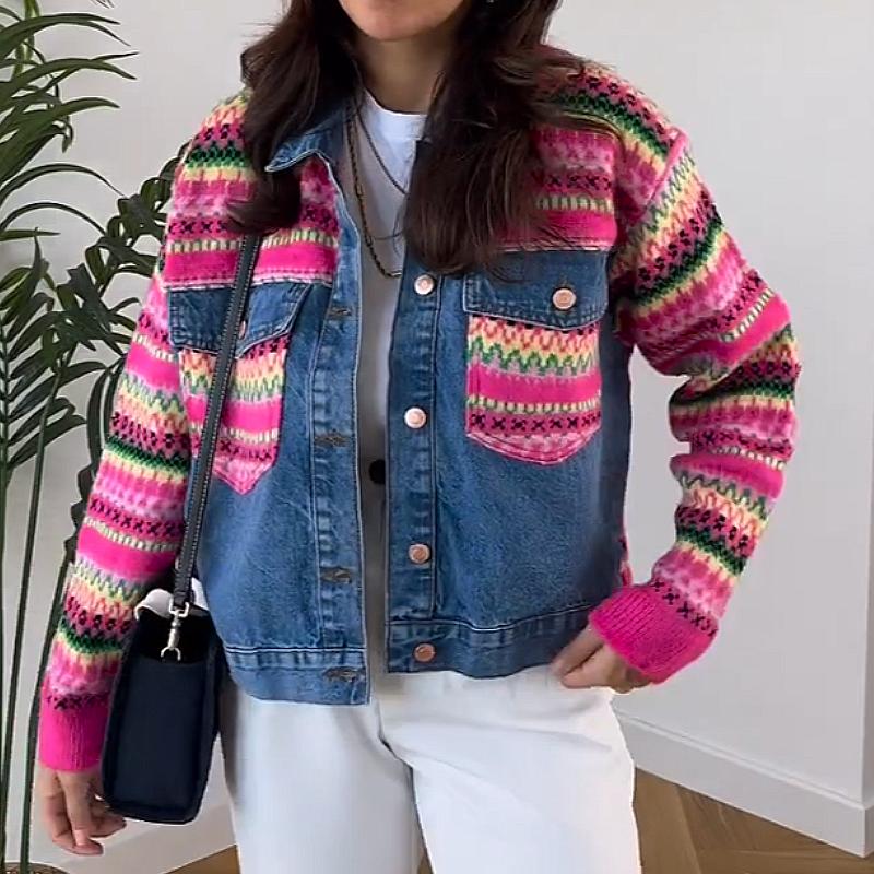 New knitted patchwork denim jacket