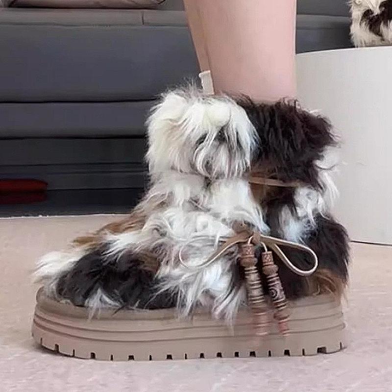 Warm fleece ethnic style furry short boots