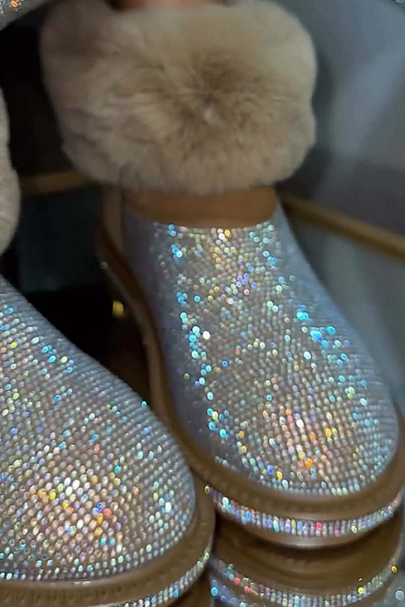 Thick-soled sparkling plush snow boots