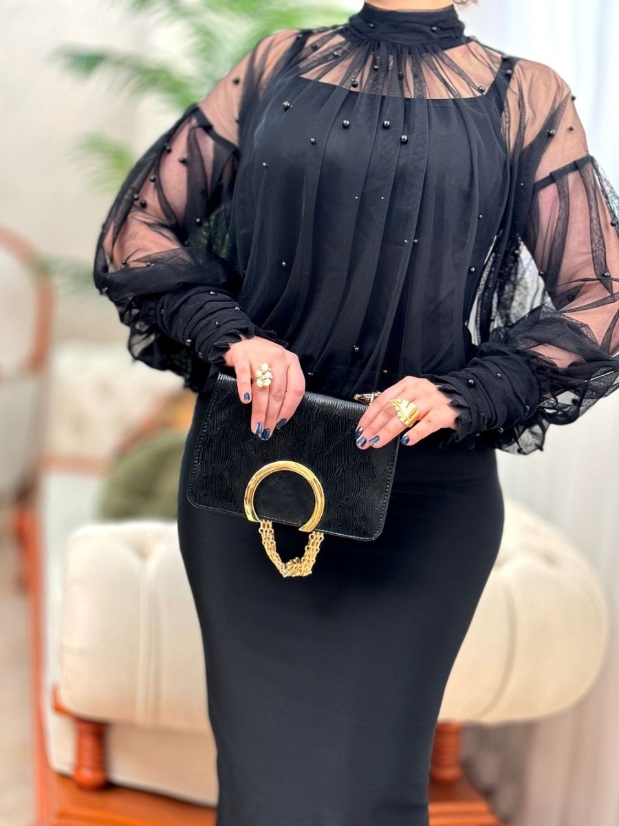 New autumn black chiffon shirt