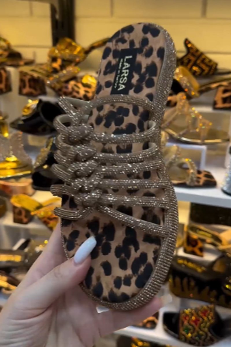 Leopard print rhinestone sandals