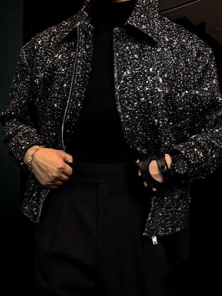 Trendy high-end sequined stand-up collar jacket