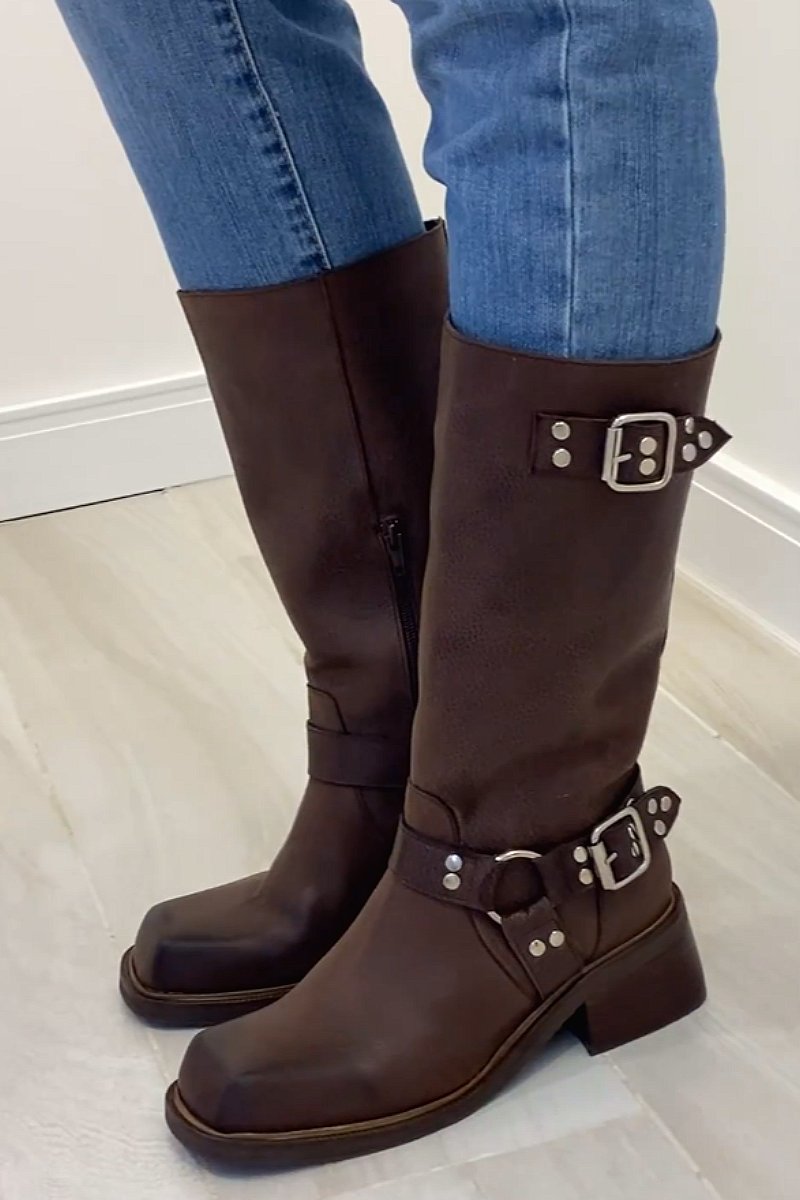 Belt buckle mid-calf boots