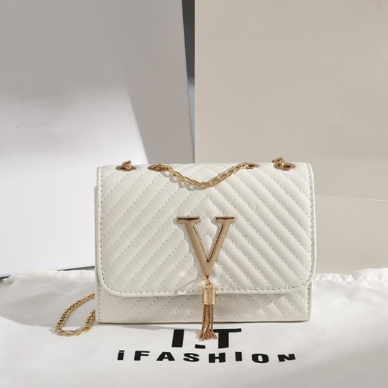 V-Fringed Chain Crossbody Bag