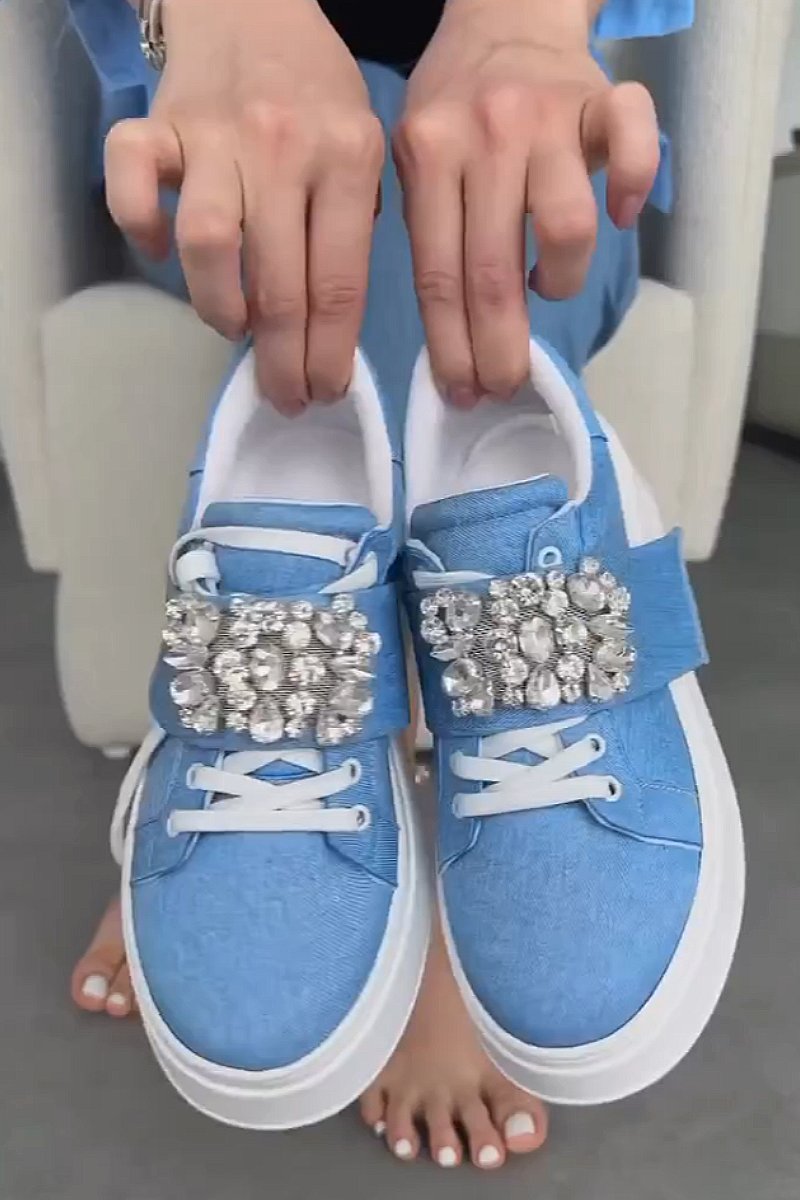 Pearl rhinestone lace up casual shoes