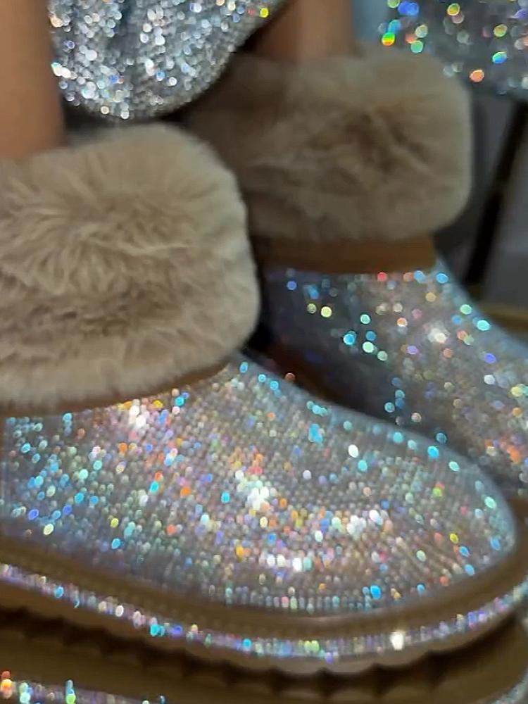 Thick-soled sparkling plush snow boots