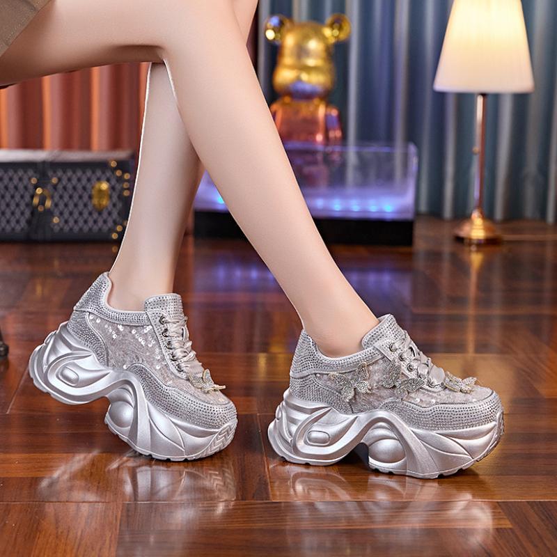 Full diamond butterfly mesh breathable thick-soled height increasing shoes