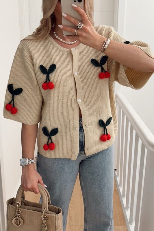 Cherry embellished knitted cardigan