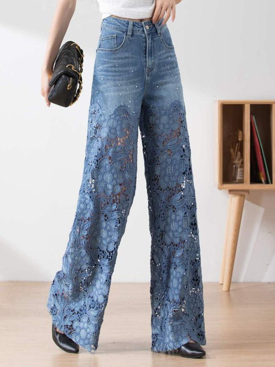 New lace stitching niche casual straight jeans