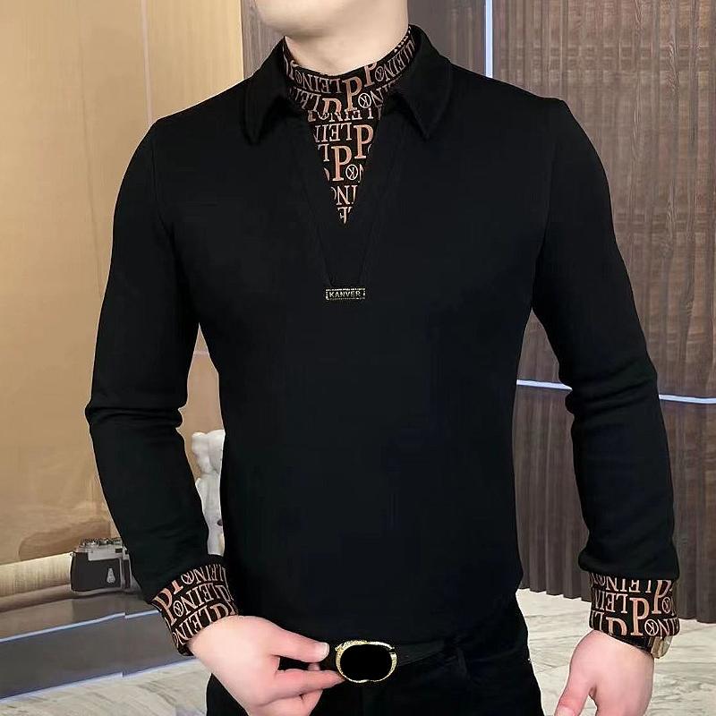 Light luxury lapel double collar fake two piece bottoming shirt