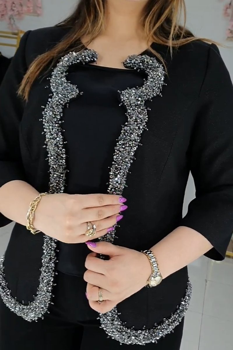 High-end black beaded jacket