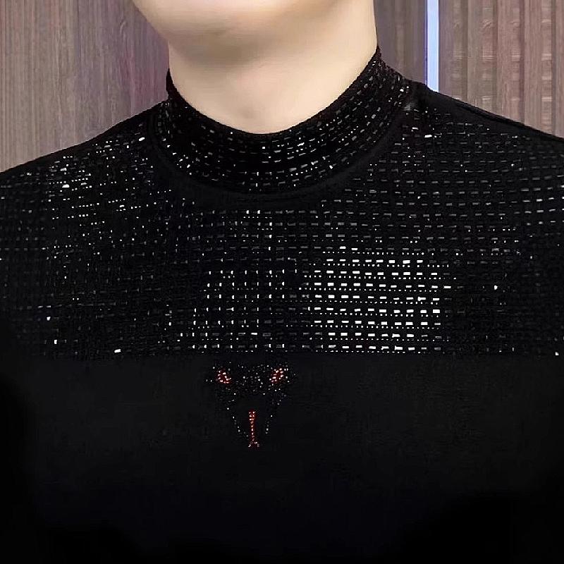 Light luxury semi-high collar plus velvet and rhinestone bottoming shirt