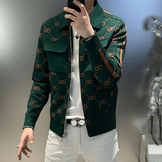 Striped rhombus jacquard new style light luxury casual trendy jacket