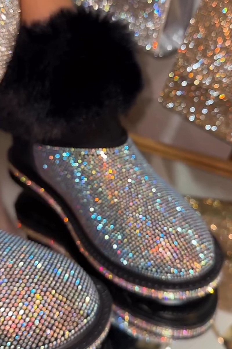 Thick-soled sparkling plush snow boots