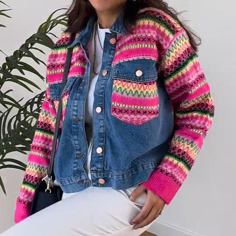 New knitted patchwork denim jacket