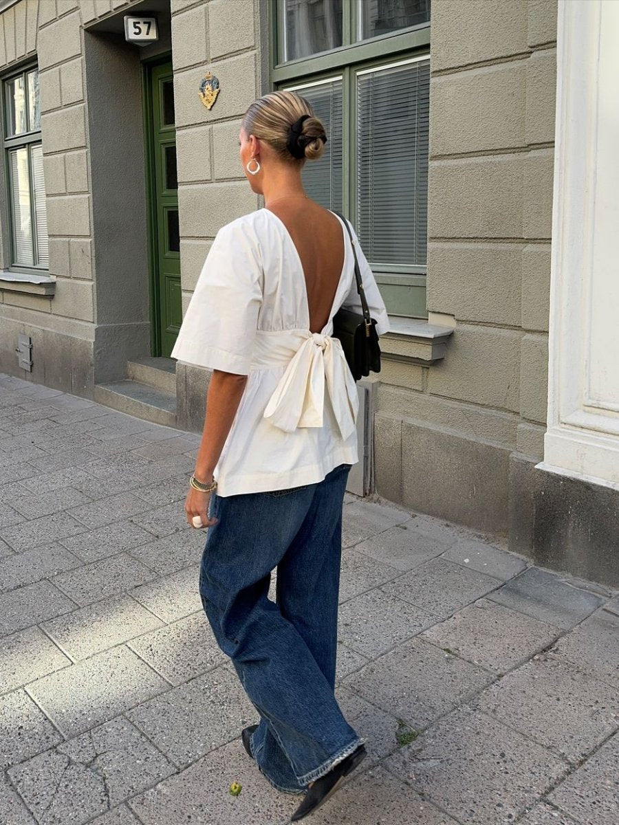 Backless short sleeve blouse