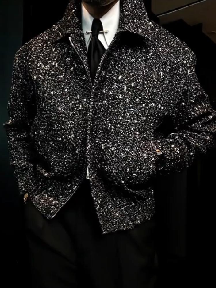 Trendy high-end sequined stand-up collar jacket