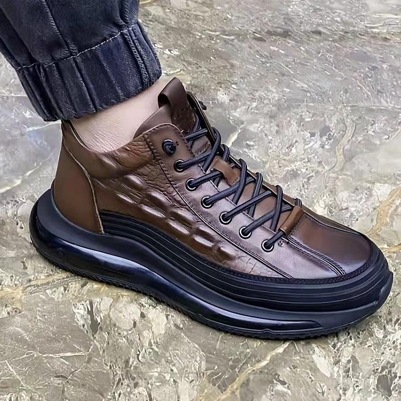 Fashionable high-top crocodile pattern casual leather shoes