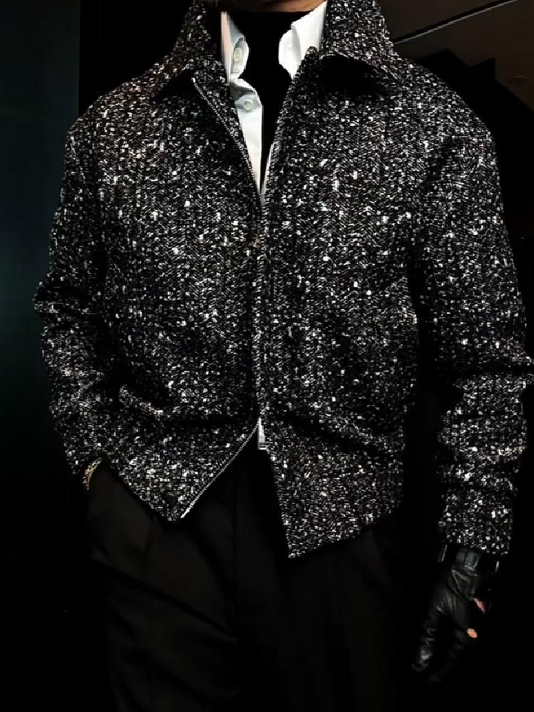 Trendy high-end sequined stand-up collar jacket