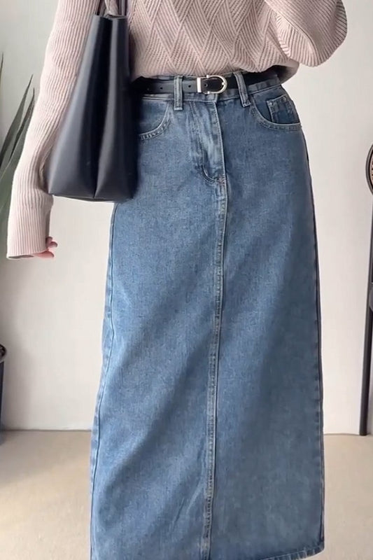 Mid length denim skirt