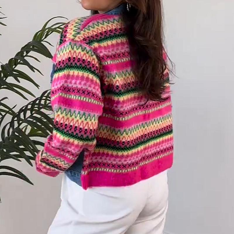 New knitted patchwork denim jacket