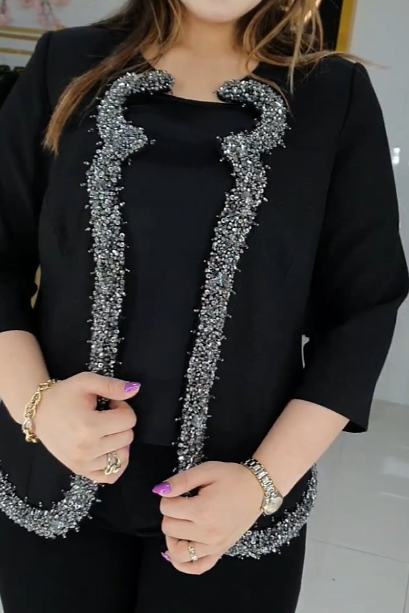 High-end black beaded jacket