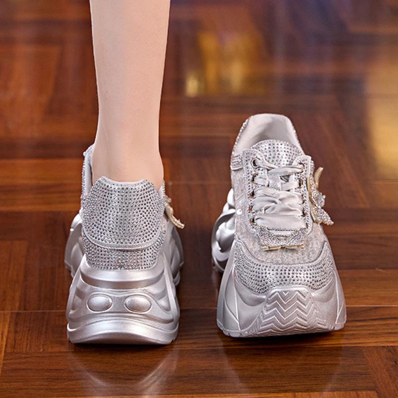 Full diamond butterfly mesh breathable thick-soled height increasing shoes