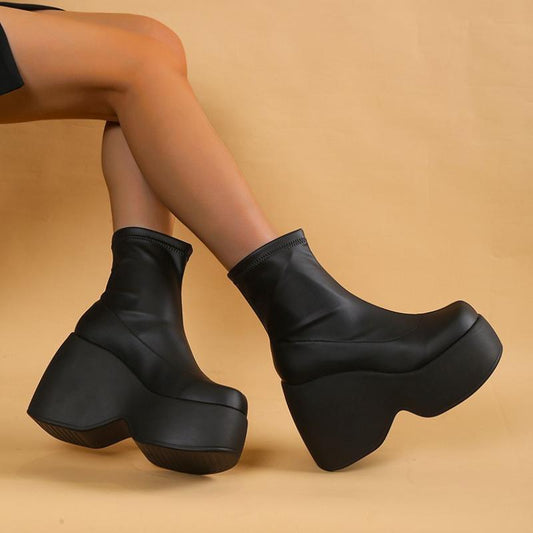 Leather stretch platform boots