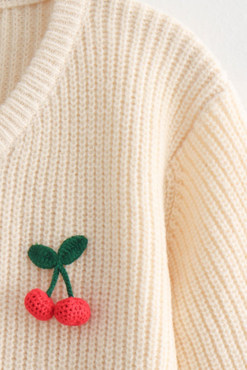 Cherry embellished knitted cardigan