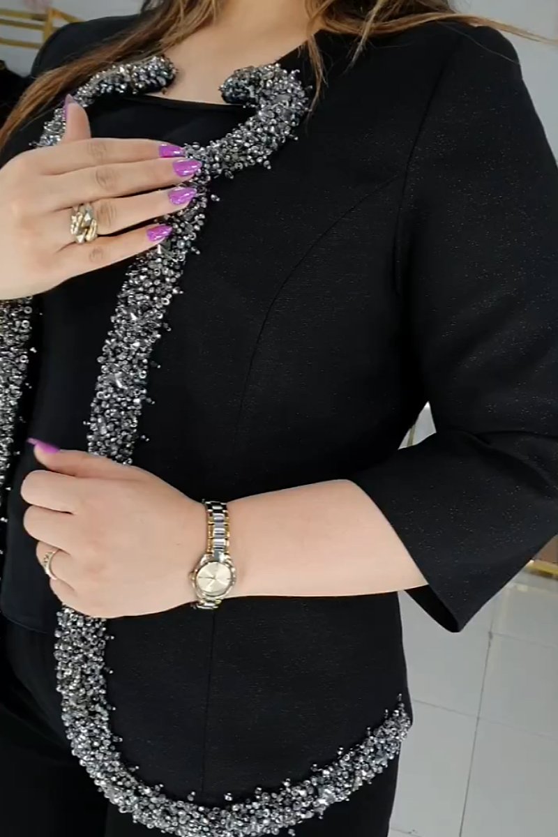 High-end black beaded jacket