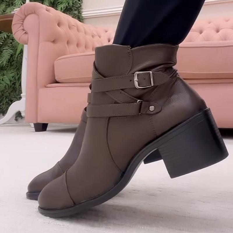 Fashionable casual thick-soled women's leather boots