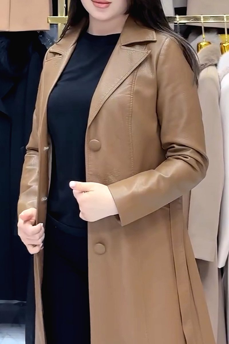 Long slim fit leather trench coat