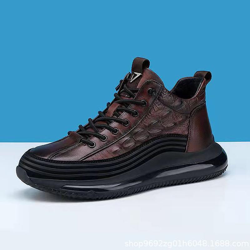 Fashionable high-top crocodile pattern casual leather shoes