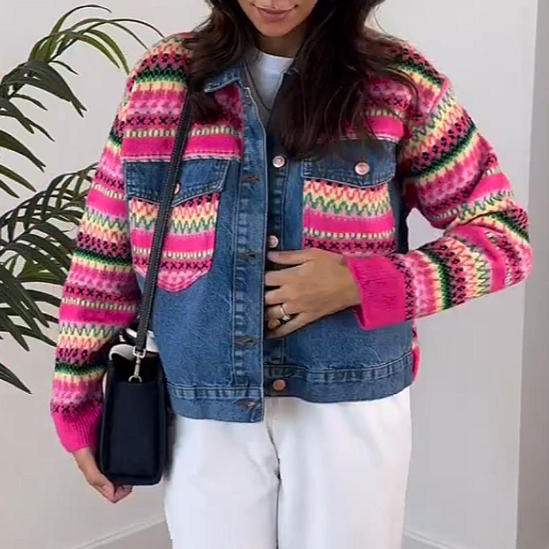 New knitted patchwork denim jacket